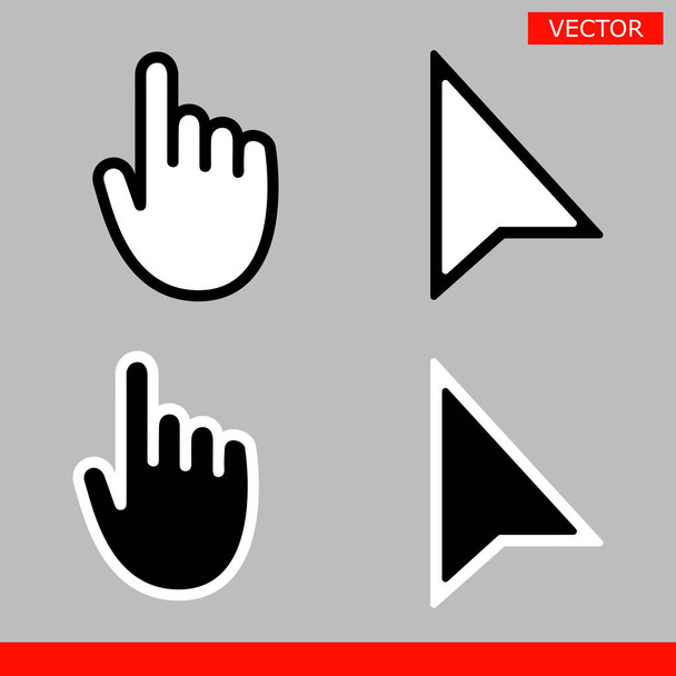 Schwarz-weißer Pfeil kein Pixel und Mauszeiger Icon Vektor Illustration Set flachen Stil Design isoliert auf grauem Hintergrund. - Vektor, Bild