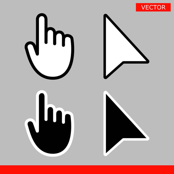 Black and white arrow no pixel and mouse hand cursors icon vector illustration set flat style design isolated on gray background. - Vector, Image