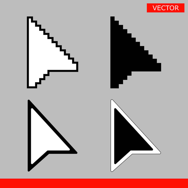 Black and white arrow pixel mouse pointer cursors icons signs vector illustration set flat style design isolated on gray background. - Vector, Image