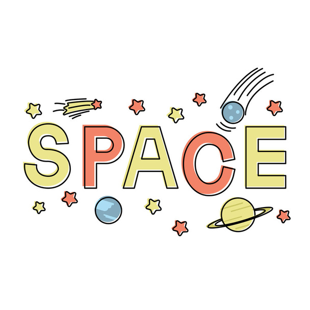 lettering word space with flat space icon - Vektori, kuva