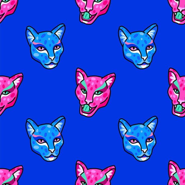 Seamless pattern. Wild cats isolated on blue background. - Vektor, kép