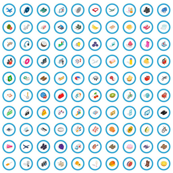 100 nákupní sady ikon, izometrické 3d styl - Vektor, obrázek
