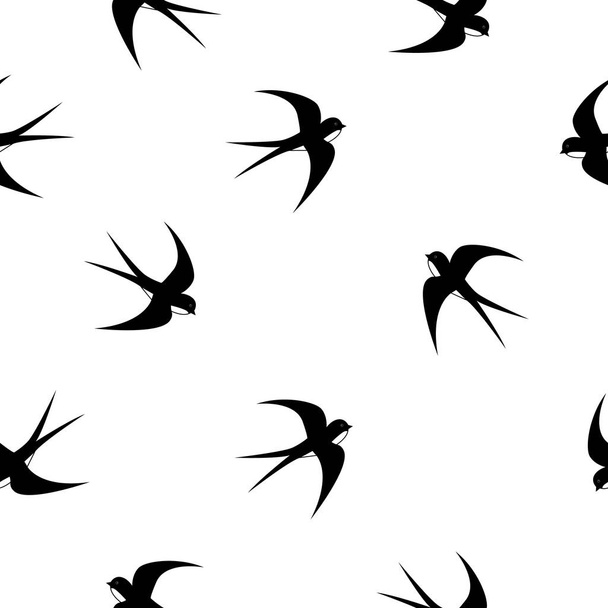 Swallow, swift, birds. Graphic vector pattern. Decorative seamless background - Вектор,изображение