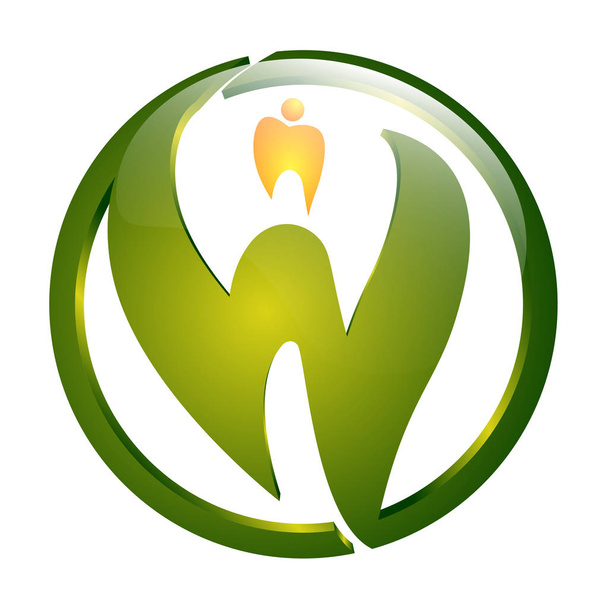Circle lettera verde W con disegno del concetto di segno dentale. Simbolo gr
 - Vettoriali, immagini