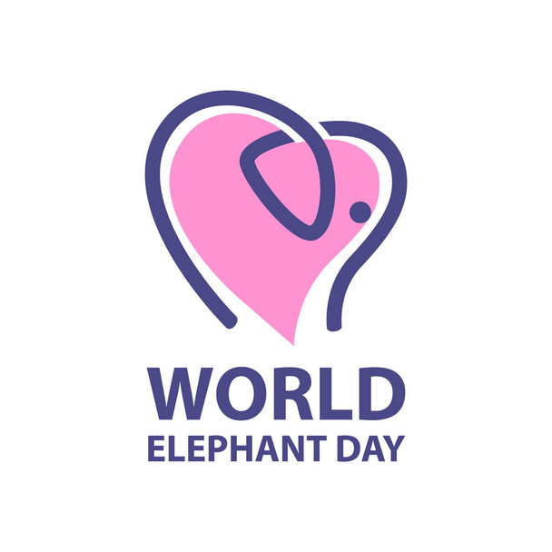 Světový den slonů. Slon vypadá jako tvar srdce. - Vektor, obrázek