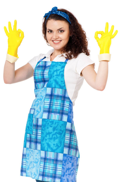 Young housewife on white - Photo, Image