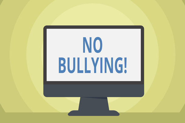 Word writing text No Bullying. Business concept for stop aggressive behavior among children power imbalance Blank Space Desktop Computer Colorful Monitor Screen Freestanding on Table. - Photo, Image