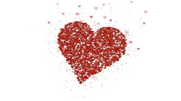 Coeur rouge est isolé sur fond blanc. L'accumulation de petits cœurs crée un grand cœur
. - Photo, image