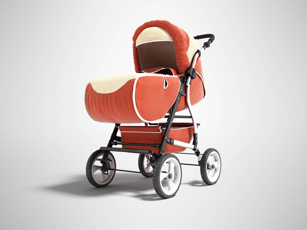 New orange stroller for child, all season 3d render on gray back - Photo, Image