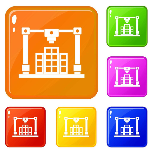 3d printer printing layout of building icons set vector color - ベクター画像