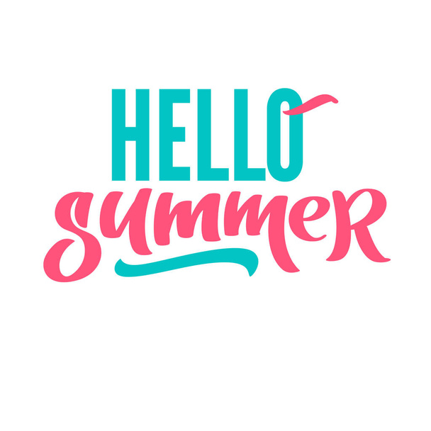 Hello summer bright hand writing, lettering, calligraphy, typography. - Vektor, kép