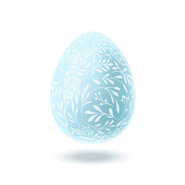 Blue Easter egg with floral pattern  - Vector, imagen