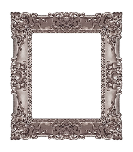 Silberrahmen für Gemälde, Spiegel oder Foto isoliert auf weißem Hintergrund. Design-Element mit Clipping-Pfad - Foto, Bild