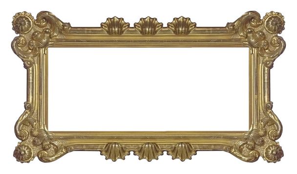 Goldener Rahmen für Gemälde, Spiegel oder Fotos isoliert auf weißem Hintergrund. Design-Element mit Clipping-Pfad - Foto, Bild