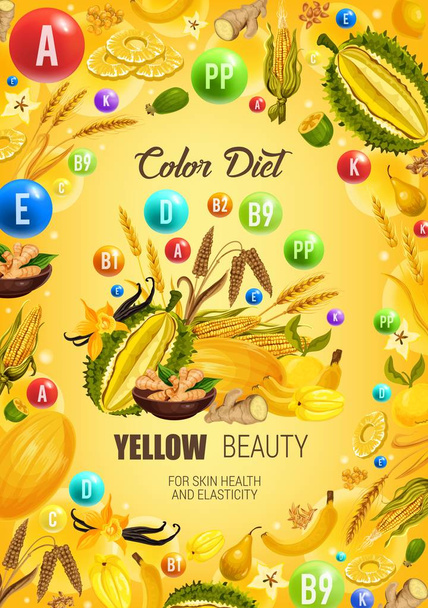 Кольорова дієта жовта здорова їжа, здоров'я шкіри
 - Вектор, зображення