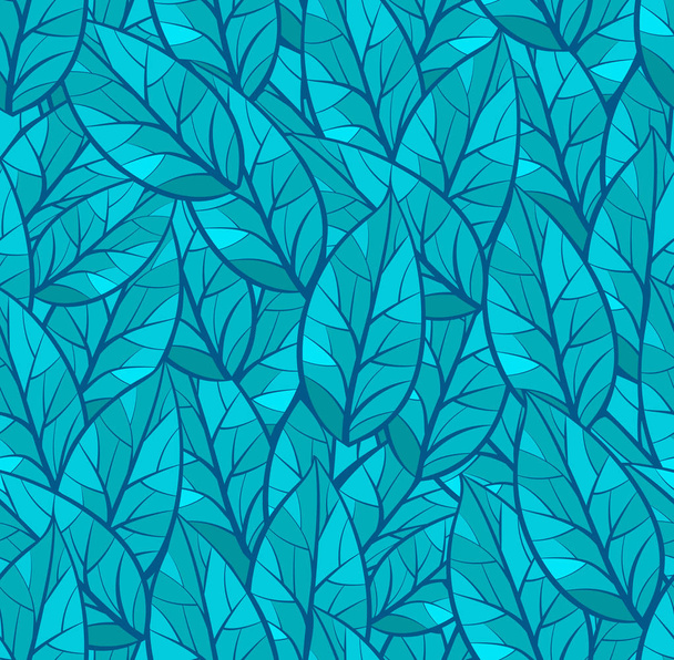 Abstract seamless vector pattern of leaves.  Winter theme. Dark and light Turquoise, blue, green colors. Isolated - Vettoriali, immagini