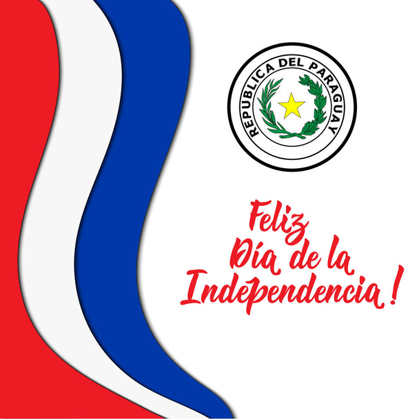 Paraguay bağımsızlık günü tebrik kartı. Ispanyolca metin: mutlu bağımsızlık günü. 14 ve 15 Mayıs - Vektör, Görsel