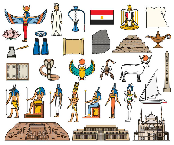 Egipto símbolos sagrados religiosos y deidad antigua
 - Vector, imagen