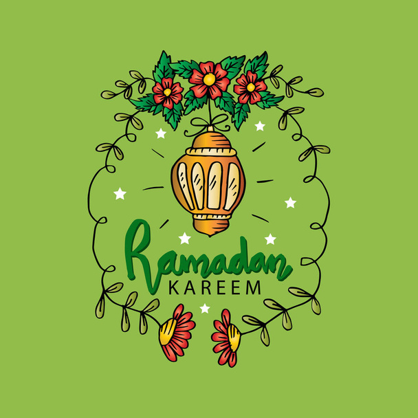 Tarjeta de felicitación Ramadan kareem con marco floral
. - Vector, Imagen
