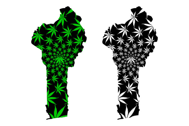 ベナン-マップは、大麻の葉を設計され - ベクター画像