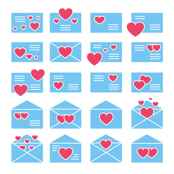 Love letters symbols. Vector flat icon set. Valentine's day ma - Διάνυσμα, εικόνα
