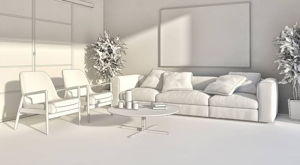 nagy luxus modern dekorációt szoba illusztráció 3d render - Fotó, kép