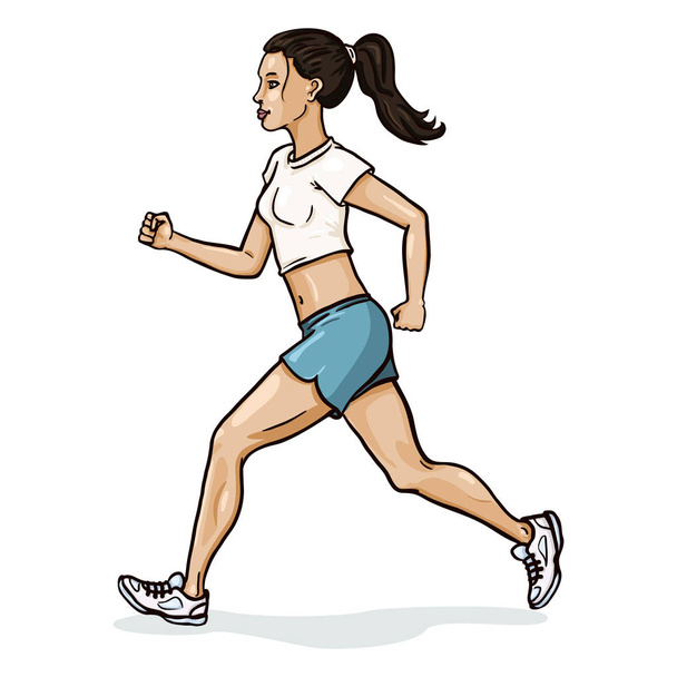 Vector Single Cartoon Female Character. Jogging Young Woman. - Vector, Image