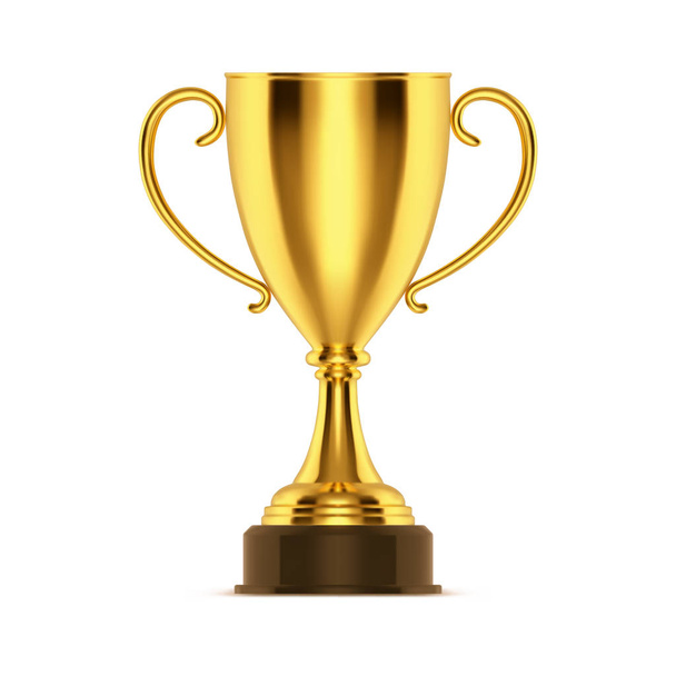 Realistic golden cup or 3d winner trophy, bowl - Vector, afbeelding