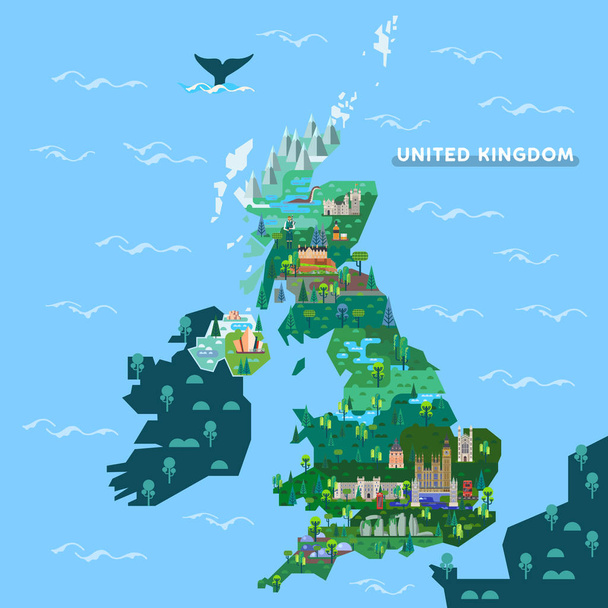 Англія, Великобританія карта з відомими пам'ятками - Вектор, зображення
