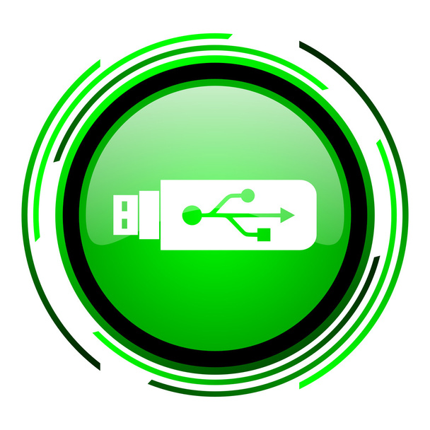 usb green circle glossy icon - Φωτογραφία, εικόνα
