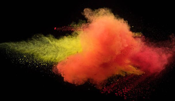 Collision of two colored powders isolated on black - Photo, Image