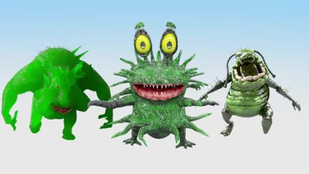 Cartoon kiemen bacteriën virussen 3D render - Video
