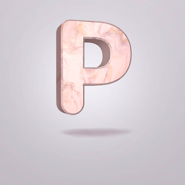Absztrakt 3D Capital levél P rózsaszín márvány. Reális ábécé a modern font, elszigetelt szürke háttér. Vintage plakát. Látványterv. 3D-leképezés - Fotó, kép