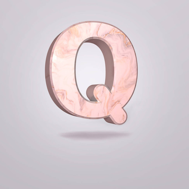 Abstract 3d capital letter Q in pink marble. Realistic alphabet on modern font, isolated gray background. Vintage poster. Art design. 3d rendering - Photo, Image