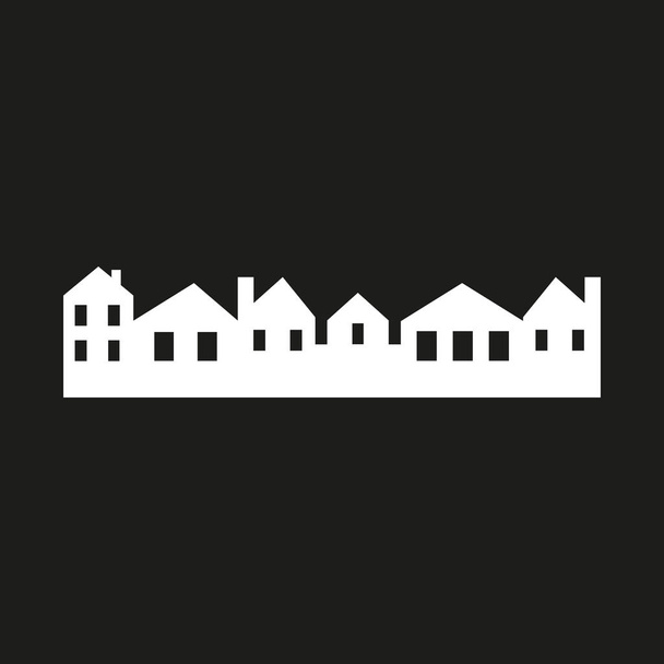 ciudad, icono de vector, fondo, silueta en blanco y negro pueblo de noche
 - Vector, Imagen