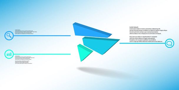 3D illustration infographic template with embossed triangle randomly divided to three shifted parts - Вектор,изображение