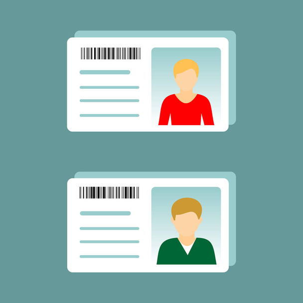 Identification card with personal info data. Identity document with person photo and text. Flat design, vector illustration on background. - Vector, Image