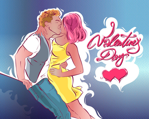 Valentine s dag illustratie met liefdevolle paar - Vector, afbeelding