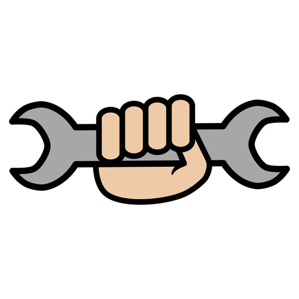 hand with wrench key tool - Vector, Image