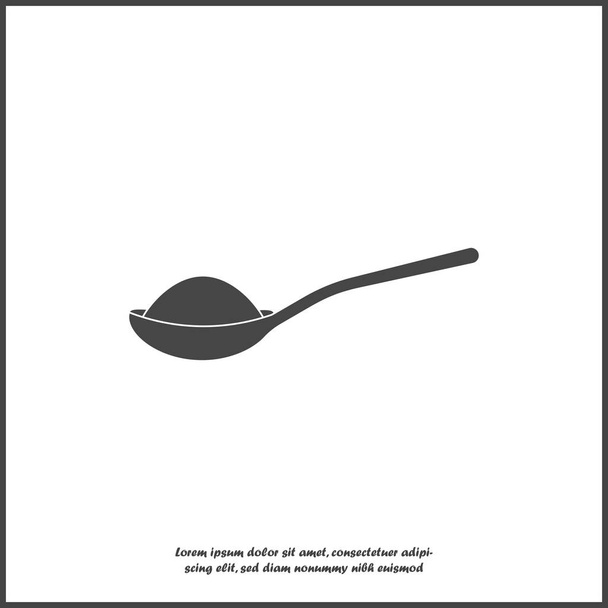 Vector icon of  spoon with sugar or salt on white isolated backg - Vector, Image