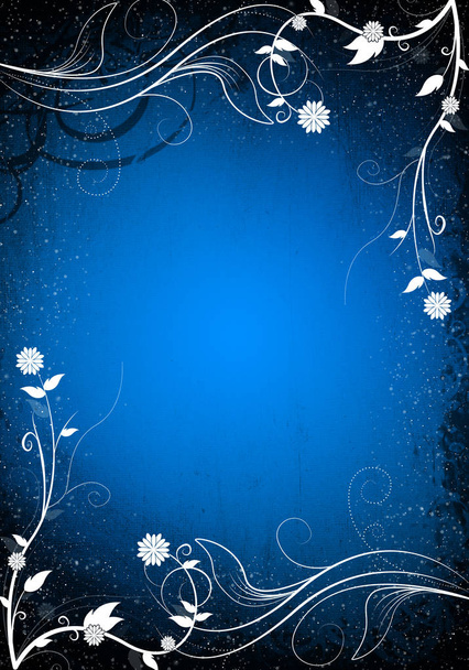 Beautiful blue floral design - spring time illustration with swirls - Photo, Image
