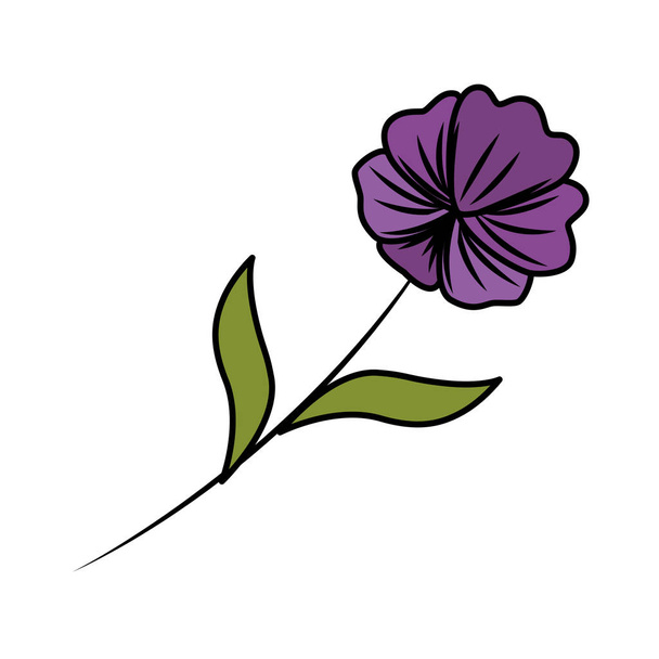 όμορφο λουλούδι με φύλλα διακοσμητικά εικονίδιο - Διάνυσμα, εικόνα