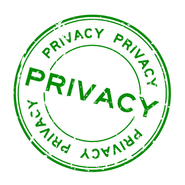 Grunge palabra de privacidad verde sello de goma redonda sobre fondo blanco
 - Vector, imagen