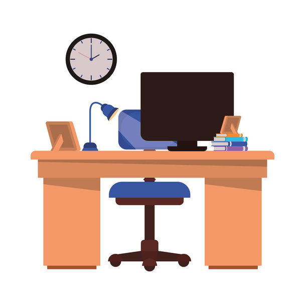 офісний стіл з комп'ютерною ізольованою іконою
 - Вектор, зображення