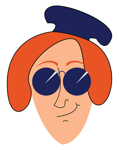 Mosolygó nő arcát kalap és szemüveg illusztráció vektor fehér alapon - Vektor, kép