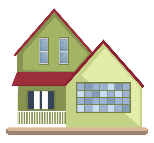 Cartoon green building with red roof vector illustartion on white background - Vector, Image