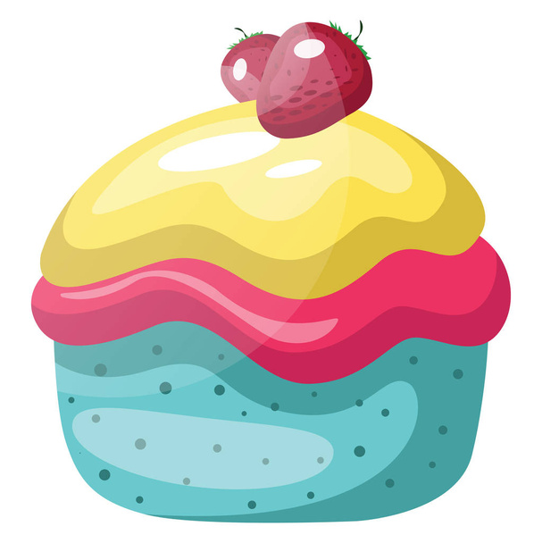Cupcake colorato con fragola sul vettore illustrazione superiore su sfondo bianco
 - Vettoriali, immagini