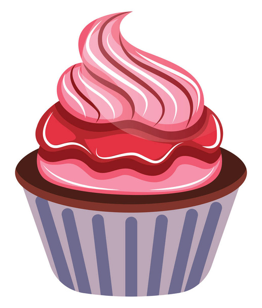 Chocolade cupcake met frambozen glazuur illustratie vector op witte achtergrond - Vector, afbeelding
