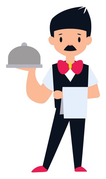 Male waiter character vector illustration on a white background - Vector, Image