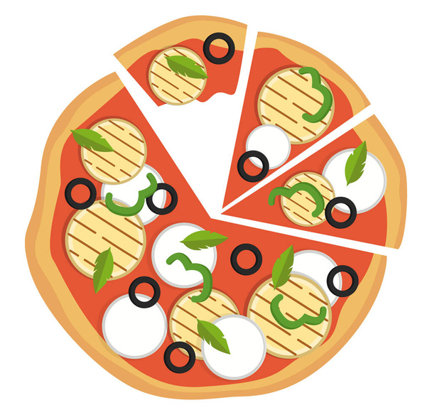 Színes vegetáriánus pizza illusztrációs vektor fehér háttérben - Vektor, kép